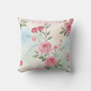 Blåsa Rosa ros med vattenfärgsformad formelfyllnin Kudde