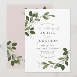 Blåsa Sprigs Bröllopbjudan med Rosa tillbaka Inbjudningar