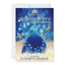 Blåsäcksklänning Quinceañera (blå guld)