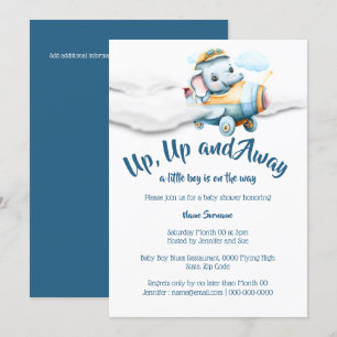 Blåsafari av elefantbabyduschpojkar i flygplan inbjudningar