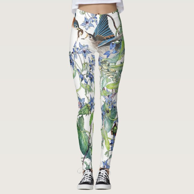 Blåsångarefågelblommigt All över tryckdamasker Leggings (Framsida)