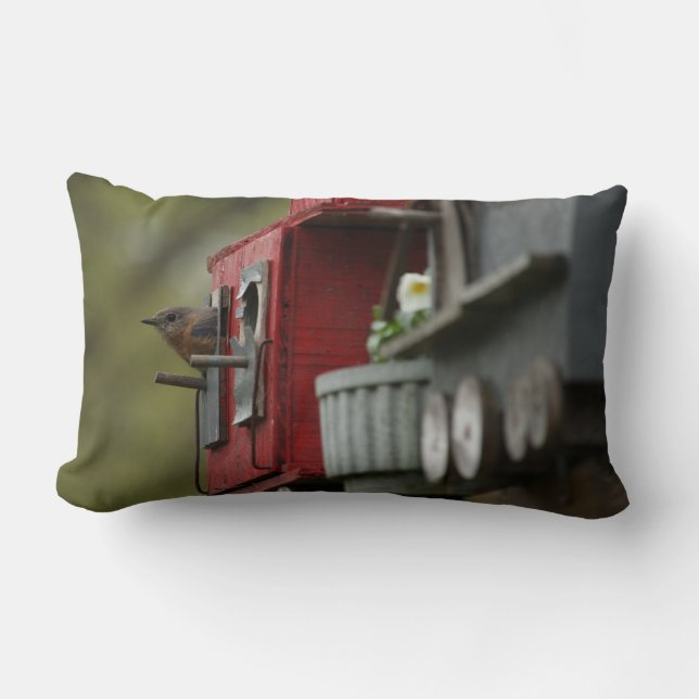 Blåsångaren i birdhousen kudder lumbarkudde (Framsida)