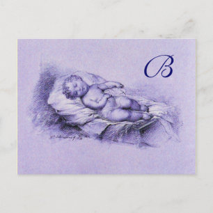 BLÅSBABY SHOWER MONOGRAM FÖR BARN INBJUDAN VYKORT