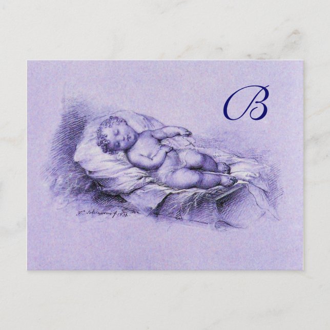 BLÅSBABY SHOWER MONOGRAM FÖR BARN INBJUDAN VYKORT (Framsida)