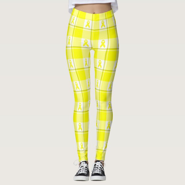 Blåscancer Medvetande Plaid Gul Bandage Leggings (Framsida)