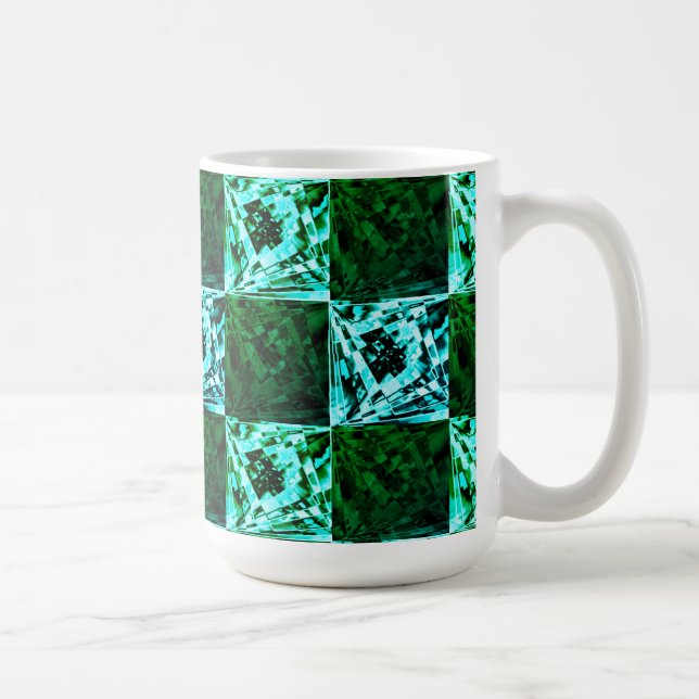 Blåschack eller cyan av grönt och himlar, med rekt kaffemugg (Höger)
