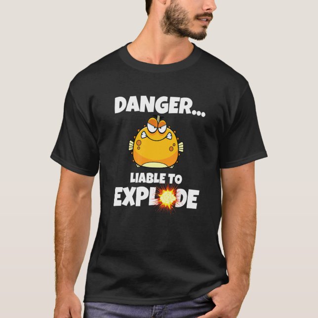 Blåsfisk  Farlig Kan Explodera  Kugelfisk T Shirt (Framsida)