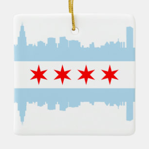 Blåsig stadshorisontChicago flagga Julgransprydnad Keramik