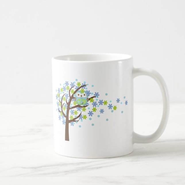 Blåsig träduggla för blått kaffemugg (Höger)