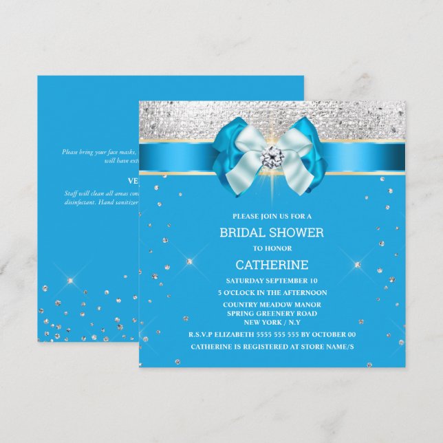 Blåsiga silver-armbåge gnistra glitter inbjudningar (Fram/baksida)