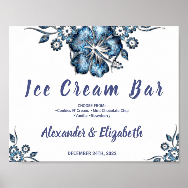 Blåsignatur för Ice Cream Pub Möhippa Bröllop Blue Poster (Framsidan)