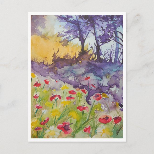 Blåsigt vallmo fält vykort (Framsida)