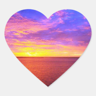 Blasing Sunset Heart Sticker Hjärtformat Klistermärke