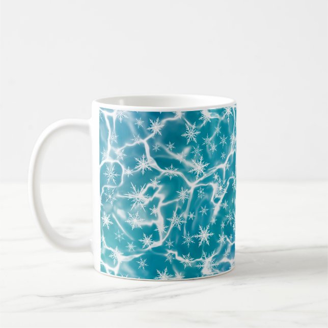 Blåsjön Vatten med Snö-flingor Kaffemugg (Vänster)