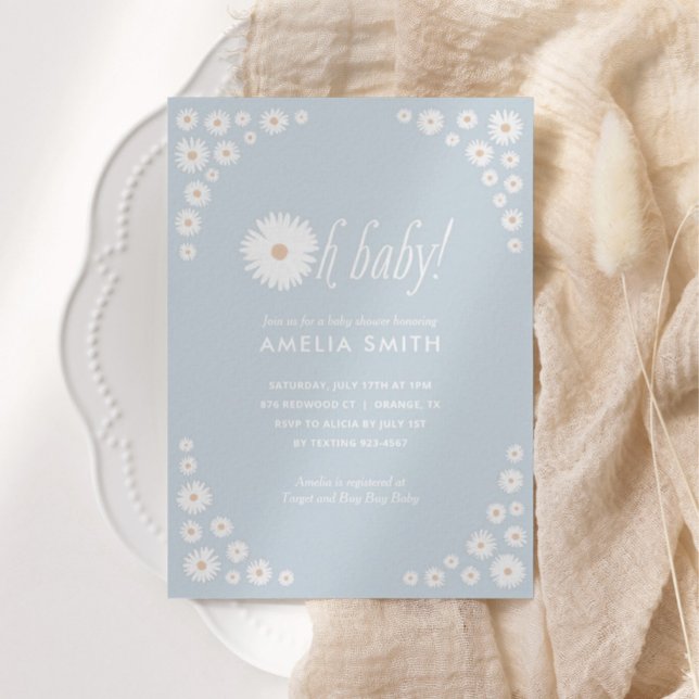 Blåskalig inbjudan till Blommigten Boho Baby Showe (Skapare uppladdad)