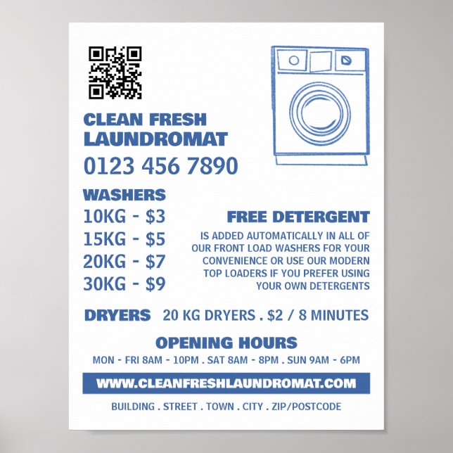 Blåskalig tvättmaskin, Laundromat, Städning tjänst Poster (Framsidan)