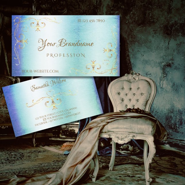 Blåskalv Marble Guld Ornate Corners Ornamental Visitkort (Skapare uppladdad)