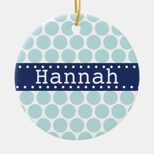 Blåskannern Light Blue Polka Dot Mönster Blue Bann Julgransprydnad Keramik (Framsidan)