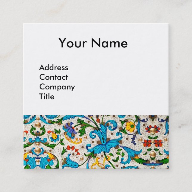 BLÅSKÄRLOR FÖR FLORENTINS RENAISSANCE, BLOMMIGTAR, FYRKANTIGT VISITKORT (Framsida)