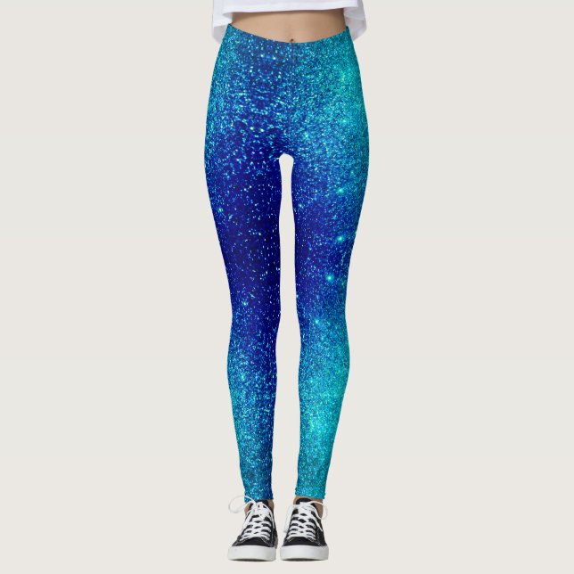Blåskärmsblå glittery Ombre Teal Ombre Färg Leggings (Framsida)