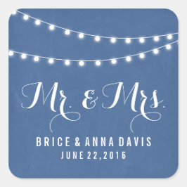 Blåskärmsstensfärgade bröllopstckrar fyrkantigt klistermärke