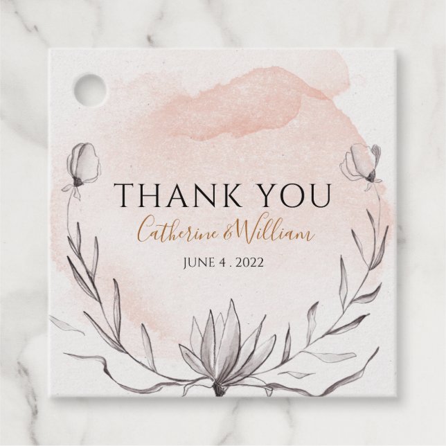 Blåskärpa Peach Blommigt Utandning Vattenfärg Gåvor Etiketter (Framsida)