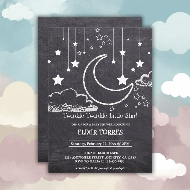 Blåskartat Twinkle Twinkle Little Star Baby Shower Inbjudningar (Skapare uppladdad)