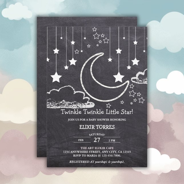Blåskartat Twinkle Twinkle Little Star Baby Shower Inbjudningar (Skapare uppladdad)
