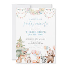 Blåskog, djur i Party, födelsedagsinbjudan