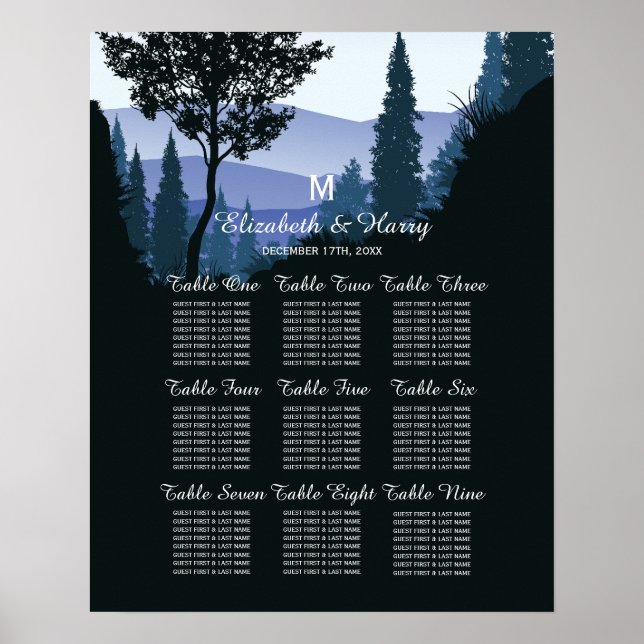 Blåskog, Rustic Bröllop-sätesdiagram Poster (Framsidan)