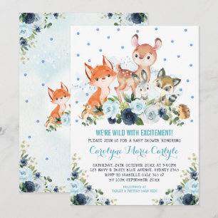 Blåskogsdjur i Cute Navy Forest Animals Baby Showe Inbjudningar