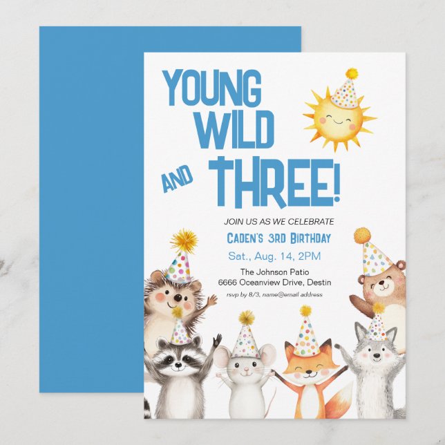 Blåskogsdjur i Party i Party Inbjudningar (Fram/baksida)