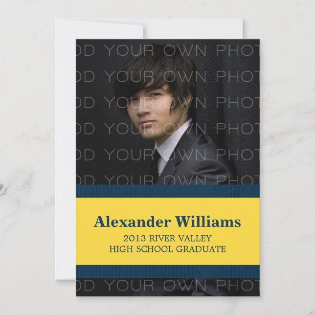 Blåskolan Färg Rand Grad Inbjudan i Gult (Framsida)