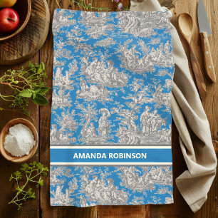 Blåsköldpaddor av vintage, toile de jouy print kökshandduk