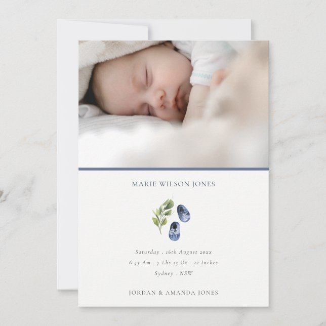 Blåskor Foliage Photo Baby Birth Announcement Tack Kort (Framsida)
