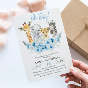 Blåskorgar Safari Baby Shower-inbjudan till Blommi Inbjudningar