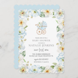 Blåskorgsjuvinbjudan till Blue Blommigt Boy Shower Inbjudningar