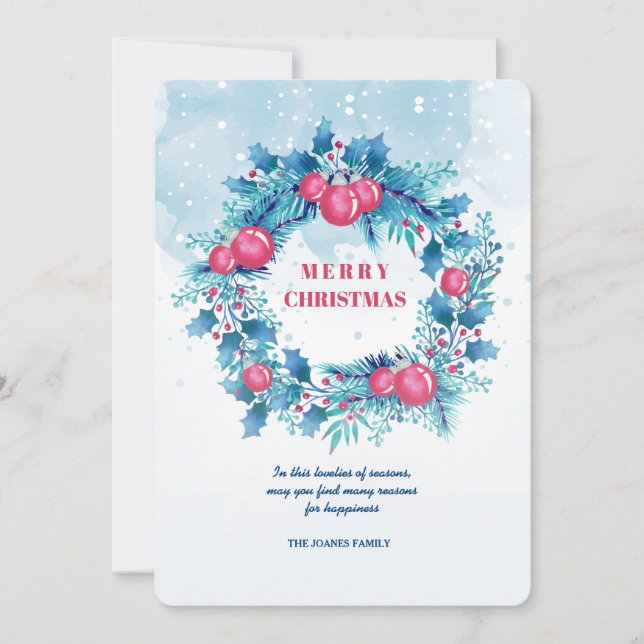 Blåskrans med Röd Bollar Helgdag Card Inbjudningar (Framsida)