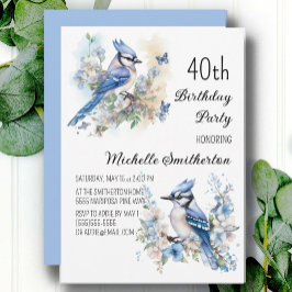 Blåskrika Fågel Blommor Vår 40-årsdag Inbjudningar