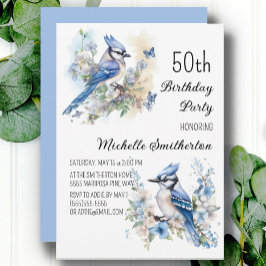 Blåskrika Fågel Blommor Vår 50-årsdag Inbjudningar