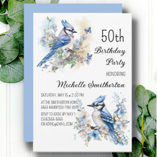 Blåskrika Fågel Blommor Vår 50-årsdag Inbjudningar