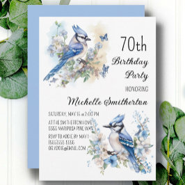 Blåskrika Fågel Blommor Vår 70-årsdag Inbjudningar