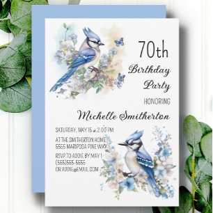 Blåskrika Fågel Blommor Vår 70-årsdag Inbjudningar