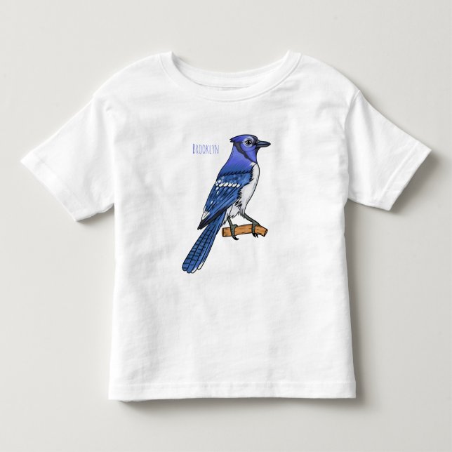 Blåskrika fågel tecknad illustration t shirt (Framsida)