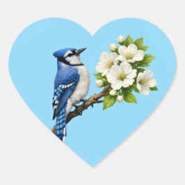 Blåskrika med vita blommor hjärtformat klistermärke