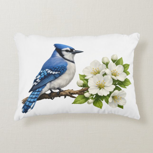 Blåskrika med vita blommor prydnadskudde (Framsidan)