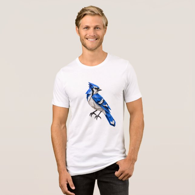 Blåskrika Origami Fågel Minimal Papperskonst T Shirt (Framsida Full)