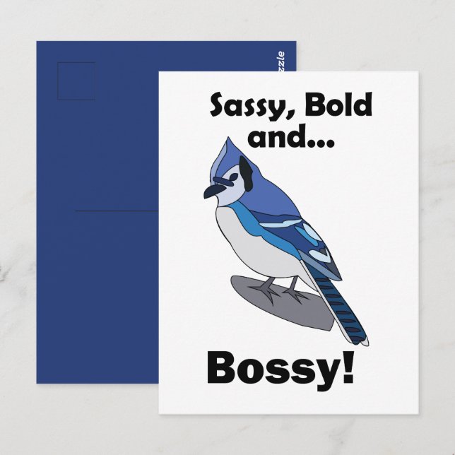 Blåskrika Sassy Djärv Bestämmande Fågel Födelsedag Vykort (Fram/baksida)