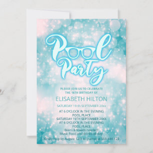 Blåskript för coola bassäng party, bokeh-födelseda inbjudningar