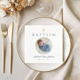 Blåskript Religiösa Kor Boy Baptism Photo Pappersservett